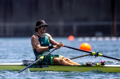 29.07.2021 - Jogos OlÃ­mpicos TÃ³quio 2020 - Atleta Lucas Verthein compete a semifina A/B da categoria single skiff do remo em Sea Forest Waterway. Foto: Miriam Jeske/COB<!-- NICAID(14847698) -->