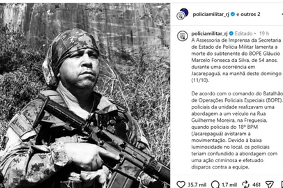 @policiamilitar_rj / Instagram / Reproducao Subtenente do Bope é morto por PMs que confundiram equipe com criminosos no Rio<!-- NICAID(16385552) -->