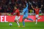 Bolivar's Brazilian forward Francisco da Costa (R) and Internacional's Spanish defender Hugo Mallo fight for the ball during the Copa Libertadores quarterfinals second leg football match between Brazil's Internacional and Bolivia's Bolivar, at the Beira-Rio stadium in Porto Alegre, Brazil, on August 29, 2023. (Photo by SILVIO AVILA / AFP)<!-- NICAID(15525834) -->