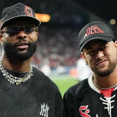 SÃO PAULO, SP, BRASIL, 05-09-2025: Neymar e Odell Beckham Jr presentes no jogo entre KC Chiefs vs LA Chargers na Arena Itaquera. Foto: NFL/Divulgação<!-- NICAID(16118438) -->