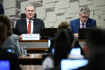 Andressa Anholete / Agência Senado Comissão de Assuntos Econômicos (CAE) reunião deliberativa com 7 itens. Entre eles, o PL 2.735/2024 que "altera a Lei nº 11.438, de 29 de dezembro de 2006 (Lei de Incentivo ao Esporte), para permitir que as pessoas jurídicas de direito privado com fins econômicos atuem como proponentes de projetos esportivos". Mesa: presidente da CAE, senador Renan Calheiros (MDB-AL);vice-presidente da CAE, senador Laércio Oliveira (PP-SE).Foto: Andressa Anholete/Agência Senado<!-- NICAID(16284258) -->