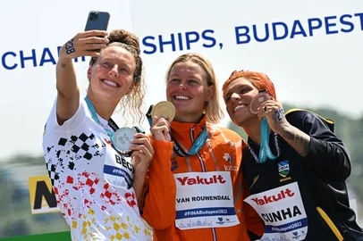 Pódio 10km maratona aquática Mundial 2022