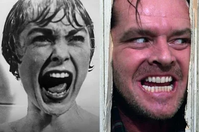 Janet Leigh, na famosa cena do assassinato no chuveiro, do filme Psicose. (E)o iluminado (D)<!-- NICAID(15934991) -->