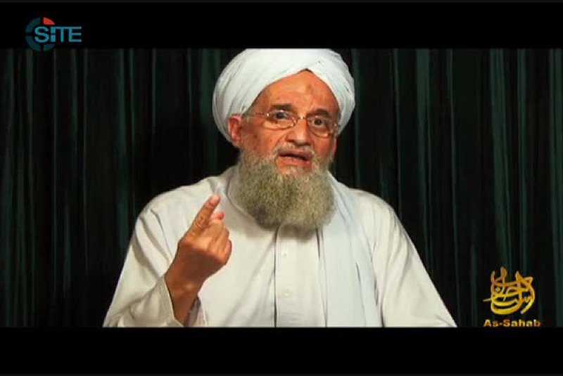 (FILES) This still image from video provided on October 26, 2012 by Site Intelligence Group shows Egyptian-born Al-Qaeda leader Ayman al-Zawahiri speaking in a video, from an undisclosed location, released by Al-Qaedas media arm, as-Sahab, and titled "Zawahiri Calls for Continuing Egyptian Revolution, Questions Morsi." Al-Zawahiri accused on August 3, 2013 the United States of "plotting" Morsi's overthrow with the Egyptian military and the country's Christian minority. The United States ordered Americans to leave Yemen "immediately" amid a worldwide alert linked to electronic intercepts from al-Zawahiri.      == RESTRICTED TO EDITORIAL USE / MANDATORY CREDIT: "AFP PHOTO / Site Intelligence Group" / NO SALES / NO MARKETING / NO ADVERTISING CAMPAIGNS / DISTRIBUTED AS A SERVICE TO CLIENTS ==<!-- NICAID(9647994) -->