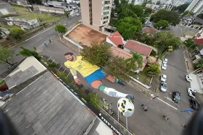 Pintura de Neymar em rua de Novo Hamburgo