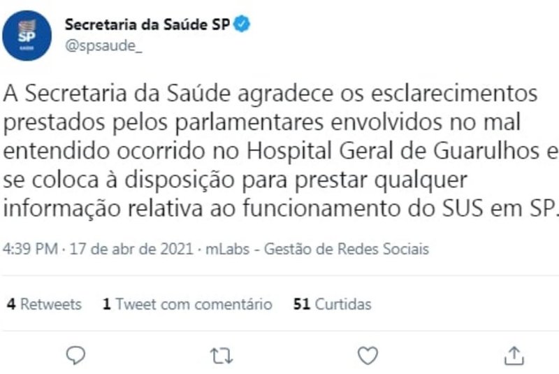 Governo de SP volta atrás e diz que deputados não invadiram hospital em Guarulhos<!-- NICAID(14760589) -->