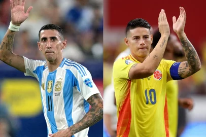 Argentina's forward #11 Angel Di Maria acknowledges supporters as he leaves the pitch after being substituted during the Conmebol 2024 Copa America tournament semi-final football match between Argentina and Canada at MetLife Stadium, in East Rutherford, New Jersey on July 9, 2024. (Photo by JUAN MABROMATA / AFP)James Rodriguez of Colombia celebrates after winning the CONMEBOL Copa America 2024 quarter-final match between Colombia and Panama (Photo by JAMIE SQUIRE / GETTY IMAGES NORTH AMERICA / Getty Images via AFP)<!-- NICAID(15812474) -->
