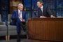 (L-R) US President Joe Biden speaks with host Seth Meyers during a taping of "Late Night with Seth Meyers" in New York City on February 26, 2024. (Photo by Jim WATSON / AFP)<!-- NICAID(15690525) -->