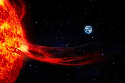 Solar prominence, solar flare, and magnetic storms. Influence of the sun's surface on the earth's magnetosphere*A PEDIDO DE FILIPE PIMENTEL* Solar prominence, solar flare, and magnetic storms. Influence of the sun's surface on the earth's magnetosphere. Elements of this image furnished by NASA. - Foto: Ulia Koltyrina/stock.adobe.comFonte: 328693881<!-- NICAID(15153611) -->