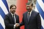 Uruguay President Luis Lacalle Pou and Chinese President Xi Jinping shake hands during a signing ceremony at the Great Hall of the People in Beijing on November 22, 2023. (Photo by FLORENCE LO / POOL / AFP)Editoria: POLLocal: BeijingIndexador: FLORENCE LOSecao: diplomacyFonte: POOLFotógrafo: STR<!-- NICAID(15605513) -->