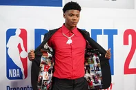 BROOKLYN, NY - JUNE 25: Ace Bailey poses for a picture on the red carpet before the 2025 NBA Draft - Round One on June 25, 2025 at Barclays Center in Brooklyn, New York. NOTE TO USER: User expressly acknowledges and agrees that, by downloading and or using this photograph, User is consenting to the terms and conditions of the Getty Images License Agreement. Mandatory Copyright Notice: Copyright 2025 NBAE   Catalina Fragoso/NBAE via Getty Images/AFP (Photo by Catalina Fragoso / NBAE / Getty Images / Getty Images via AFP)<!-- NICAID(16067583) -->