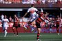 Sao Paulo's defender Diego Costa (L) and Flamengo's forward Pedro jump for a header during the Copa do Brasil final second leg football match between Flamengo and Sao Paulo at the Morumbi stadium in Sao Paulo, Brazil, on September 24, 2023. (Photo by Marcello Zambrana / AFP)Editoria: SPOLocal: Sao PauloIndexador: MARCELLO ZAMBRANASecao: soccerFonte: AFPFotógrafo: STR<!-- NICAID(15549868) -->