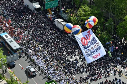 Manifestações no centro de Seul, na Coreia do Sul<!-- NICAID(15416825) -->