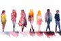 multicolored spectrum silhouettes of people on a white background watercolor. Generative AIFonte: 616913473<!-- NICAID(15611618) -->