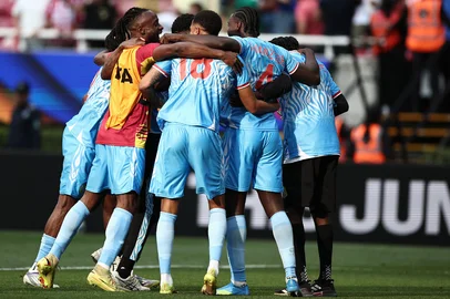 DR Congo players celebrate after winning the match and qualifying for the World Cup during the 2026 FIFA World Cup qualifiers final playoff football match between the Democratic Republic of the Congo and Jamaica at the Akron Stadium in Zapopan, Jalisco state, Mexico, on March 31, 2026. (Photo by Ulises Ruiz / AFP)Editoria: SPOLocal: ZapopanIndexador: ULISES RUIZSecao: soccerFonte: AFPFotógrafo: STR<!-- NICAID(16256309) -->