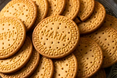 Close up of Marie biscuits. Modern cookies concept. Fonte: 388194306<!-- NICAID(15736288) -->