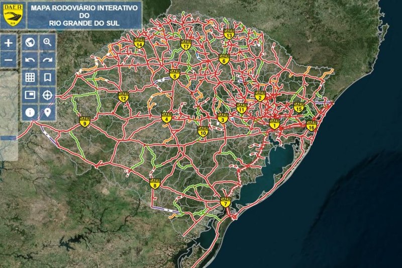 Mapa Rodoviário Interativo do Rio Grande do Sul, criado pelo Daer.<!-- NICAID(15596693) -->