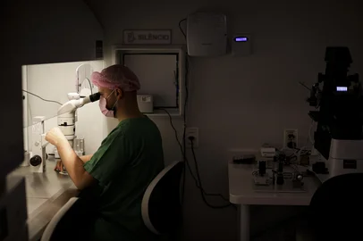 PORTO ALEGRE, RS, BRASIL, 22-09-2026: O biomédico e embriologista Marcos Kulmann em laboratório na Clínica Nilo Frantz, no bairro Três Figueiras. O pesquisador, que participou de estudo recente da Universidade de Columbia, ajuda a criar método de edição genética de embriões humanos. Processo envolve questões éticas delicadas. Foto: Mateus Bruxel/Grupo RBSIndexador: MATEUS BRUXEL<!-- NICAID(16371436) -->