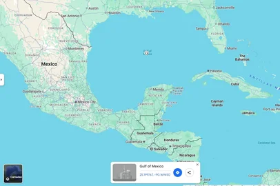 Golfo do México será chamado de "Golfo da América" pelo Google Maps nos EUA<!-- NICAID(15963152) -->