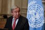 UN Secretary-General Antonio Guterres speaks during a press conference with Egypt's Foreign Minister (not pictured) following their meeting in Cairo on October 19, 2023 as Palestinians in war-torn Gaza await aid trucks promised in a deal struck by the US President with Egypt and Israel. (Photo by Khaled DESOUKI / AFP)<!-- NICAID(15578656) -->