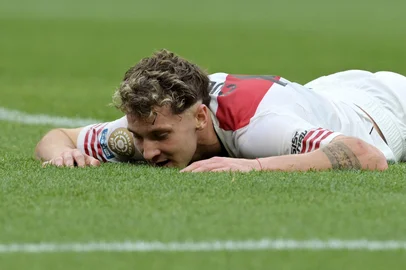 River Plate's Argentine forward #11 Facundo Colidio reacts during the FIFA Club World Cup 2025 Group E football match between Italy's Inter Milan and Argentina's River Plate at the Lumen Field stadium in Seattle on June 23, 2025. (Photo by JUAN MABROMATA / AFP)<!-- NICAID(16067664) -->