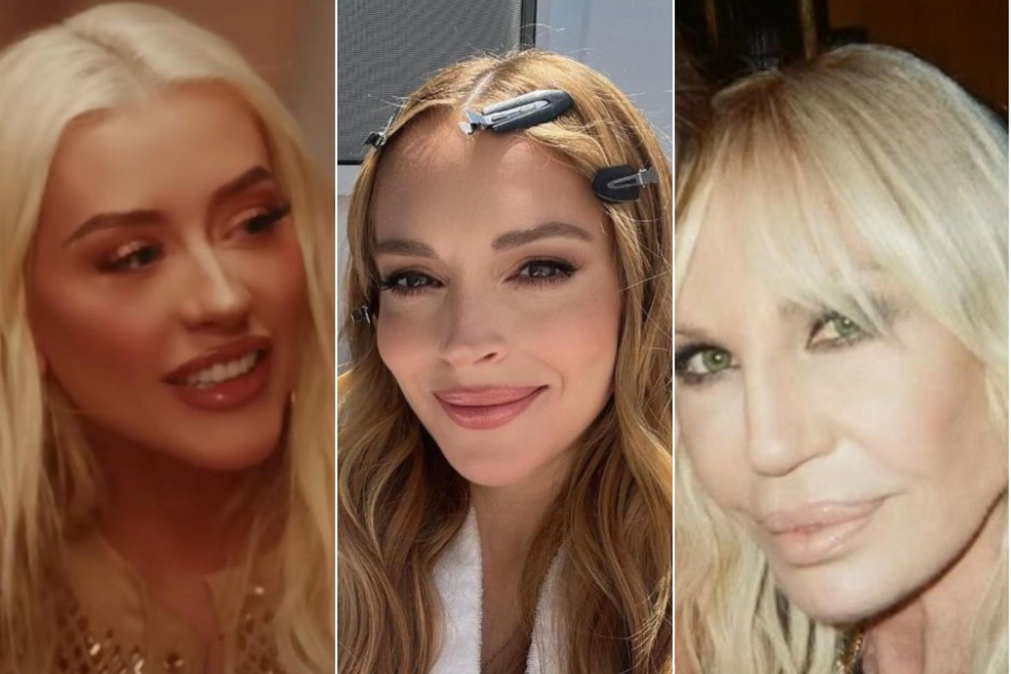 Christina Aguilera - Youtube / @lindsaylohan - Instagram / @donatella_versace - Instagram/Reprodução