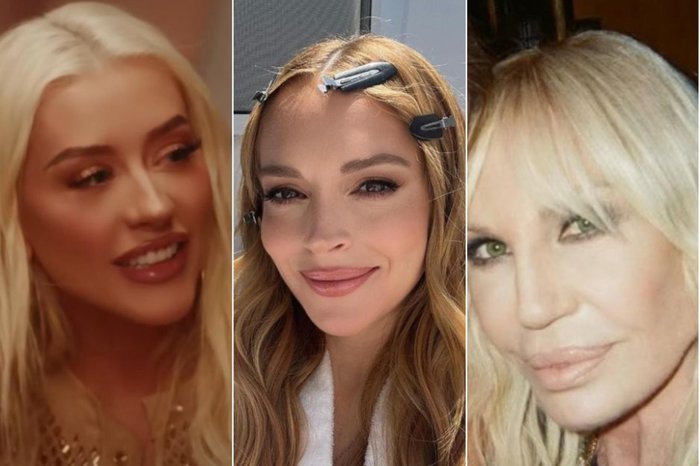 Christina Aguilera - Youtube / @lindsaylohan - Instagram / @donatella_versace - Instagram / Reprodução