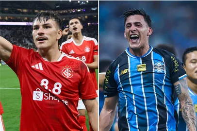 Montagem com fotos de: Ricardo Duarte e Lucas Uebel / Internacional e Grêmio GRENAL<!-- NICAID(16342623) -->