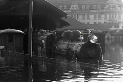 Estação de trem no Centro de Porto Alegre em 1941Print de filme da Leopoldis-Som<!-- NICAID(15560609) -->
