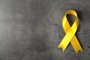 Yellow awareness ribbon on grey textured backgroundFonte: 112641474<!-- NICAID(14877443) -->