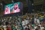 Ahli's supporters cheer in the stands ahead of the Saudi Pro League football match between Al-Nassr and Al-Ahli at the King Saud University Stadium in Riyadh, on September 22, 2023. (Photo by Fayez Nureldine / AFP)Editoria: SPOLocal: RiyadhIndexador: FAYEZ NURELDINESecao: soccerFonte: AFPFotógrafo: STF<!-- NICAID(15559747) -->