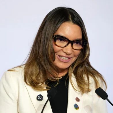 Brazil's first lady Rosangela Lula da Silva delivers a speech at the Nutrition for Growth summit in Paris, on March 27, 2025. (Photo by Thibault Camus / POOL / AFP)<!-- NICAID(16006056) -->