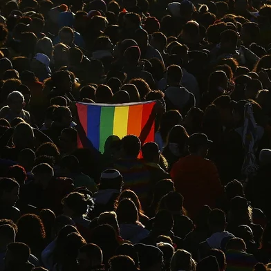 PORTO ALEGRE, RS, BRASIL - 07.07.2019 - Com trios elétricos, caminhada alusiva à Parada LGBT+ ocorre neste domingo em Porto Alegre. (Foto: Mateus Bruxel/Agência RBS)<!-- NICAID(14154566) -->