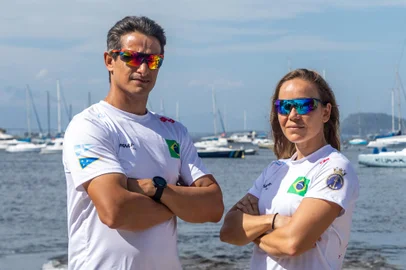 O gaúcho Samuel Albrecht e a carioca Gabriela Nicolino treinam na Baía da Guanabara, no Rio de Janeiro, para os Jogos de Tóquio 2020. A dupla representará o Brasil na Nacra 17, a única classe mista da Olimpíada.<!-- NICAID(14763528) -->