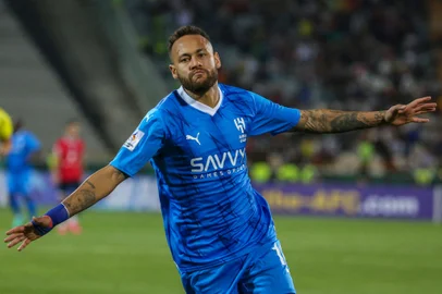 Hilal's Brazilian forward #10 Neymar reacts after scoring his team's second goal during the AFC Champions League Group D football match between Iran’s Nassaji Mazandaran and Saudi Arabia’s Al-Hilal at the Azadi Stadium in Tehran on October 3, 2023. (Photo by Atta KENARE / AFP)Editoria: SPOLocal: TehranIndexador: ATTA KENARESecao: soccerFonte: AFPFotógrafo: STF<!-- NICAID(15558286) -->