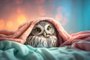 owl in pijama having insomnia lying bed, concept of Sleeplessness created with Generative AI technologyStudio portrait of owl in pijama having insomnia lying bed, created with Generative AI technologyFonte: 597885633<!-- NICAID(15467384) -->