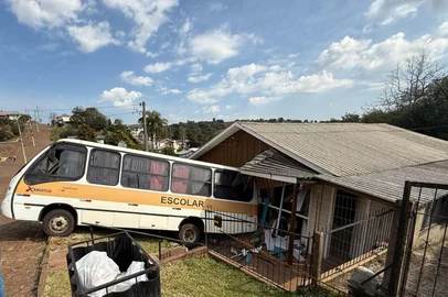 Micro-ônibus perde freio e invade residência em Getúlio Vargas<!-- NICAID(16093227) -->