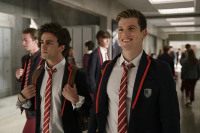 Elite (L to R) ITZAN ESCAMILLA as SAMUEL, MIGUEL BERNADEU as GUZMÃN in ÃLITE. Cr. NIETE/NETFLIX Â© 2020<!-- NICAID(14812287) -->