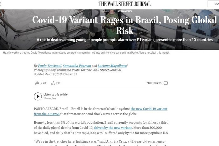 The Wall Street Journal / Reprodução The Wall Street Journal / Reprodução