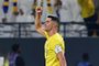 Nassr's Portuguese forward #07 Cristiano Ronaldo celebrates scoring during the Saudi Pro League football match between Al-Nassr and Al-Ahli at the King Saud University Stadium in Riyadh, on September 22, 2023. (Photo by Fayez NURELDINE / AFP)Editoria: SPOLocal: RiyadhIndexador: FAYEZ NURELDINESecao: soccerFonte: AFPFotógrafo: STF<!-- NICAID(15549010) -->