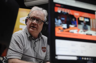 CAXIAS DO SUL, RS, BRASIL (03/12/2019)Show dos esportes edição Gaúcha Serra com apresentação de Cristiano Daros e Eduardo Costa. Convidado  vice de marketing do Juventude, Mauro Trojan. (Antonio Valiente/Agência RBS)<!-- NICAID(14346761) -->