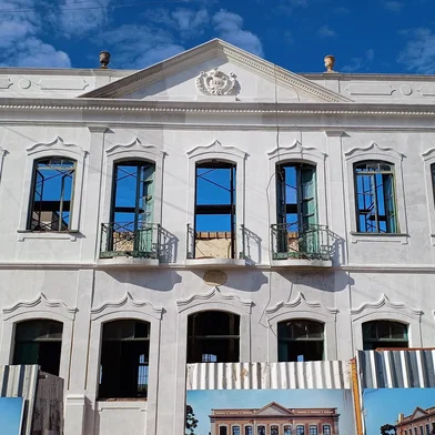 Prédio da antiga prefeitura, em obras de restauro, na Rua da Ladeira, em Rio Pardo.<!-- NICAID(16038098) -->