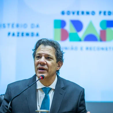 O ministro da Fazenda, Fernando Haddad, durante entrevista coletiva sobre o programa Desenrola<!-- NICAID(15486266) -->