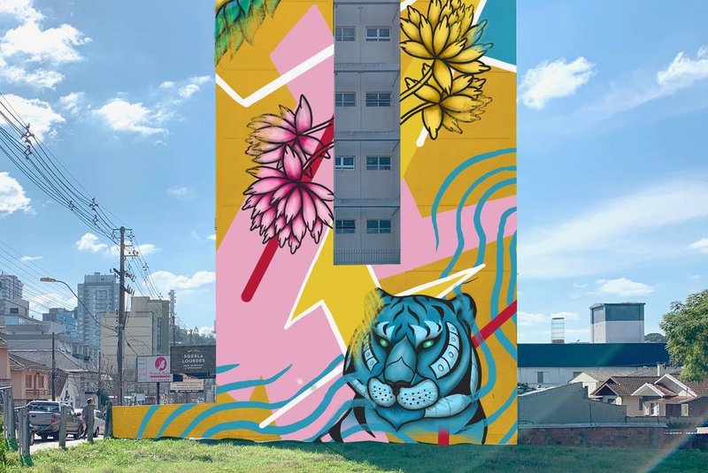 Projeto do grafite de Rafael APA Ferreira e Guilherme Nerd. A arte será feita na lateral de um prédio no bairro Lourdes, em Caxias. Esse é um dos maiores grafites de empena da cidade.<!-- NICAID(14727595) -->