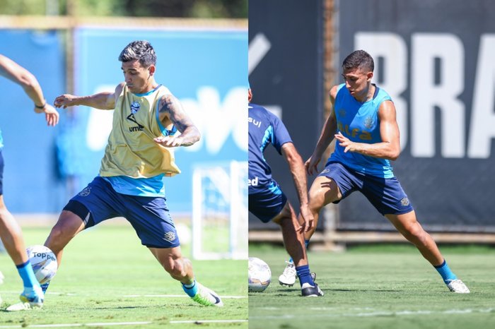 Montagem sobre fotos de Lucas Uebel / Grêmio/Divulgação Montagem sobre fotos de Lucas Uebel / Grêmio/Divulgação