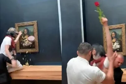 Novos vídeos mostram momento em que a "Mona Lisa" é atacada com torta<!-- NICAID(15112030) -->
