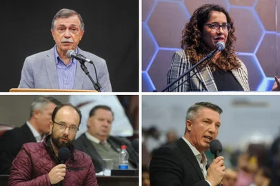 Pré-candidatos a prefeitura de Caxias do Sul definidos a quatro meses das eleições. Na foto: Adiló Didomenico (PSDB), Denise Pessôa (PT), Felipe Gremelmaier (MDB) e Maurício Scalco (PL)<!-- NICAID(15781535) -->
