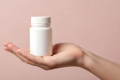 Hand holding a white pill bottle against a pink background. Foto: MindRender/stock.adobe.comFonte: 1737630192<!-- NICAID(16162806) -->