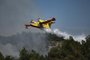 A Canadair amphibious aircraft, drops water over wildfires spreading in Dadia forest, one of the most important areas in Europe for birds of prey,  as it rages in Dadia, near Alexandroupoli, north Greece, on August 24, 2023. Hundreds of firefighters in Greece struggled Thursday to tame major wildfires burning for a sixth day, leaving 20 dead and prompting growing outrage among stricken residents. (Photo by Sakis MITROLIDIS / AFP)Editoria: WEALocal: AlexandroupoliIndexador: SAKIS MITROLIDISSecao: reportFonte: AFPFotógrafo: STR<!-- NICAID(15519009) -->