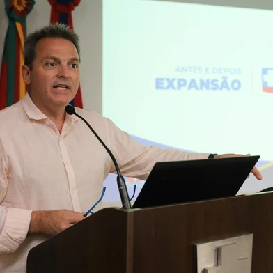 CAXIAS DO SUL, RS, BRASIL, 30/10/2024. Campanha arrecada R$ 42 milhões para obras de ampliação do Hospital Geral de Caxias. Com a conclusão dos trabalhos, pretação de contas da campanha Todos Pelo Geral foi feita na manhã desta quarta (30). Na foto, Rodrigo Postiglione, presidente do MobiCaxias. (Bruno Todeschini/Agência RBS)Indexador: Bruno Todeschini<!-- NICAID(15902811) -->